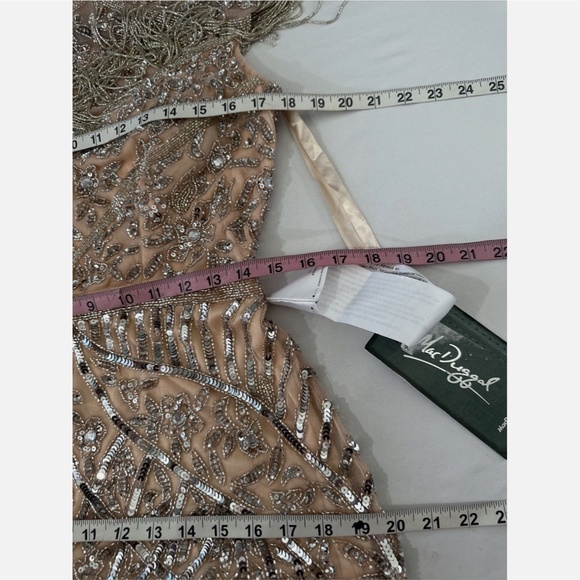 NWT $598 MAC DUGGAL [ 10 ] Embellished Fringe‎ Cap Sleeve Gown Platinum Pink - Picture 5 of 16